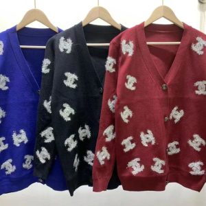 Replica Designer Chanel Women Fashion Double C Letters Solid Color Cardigan