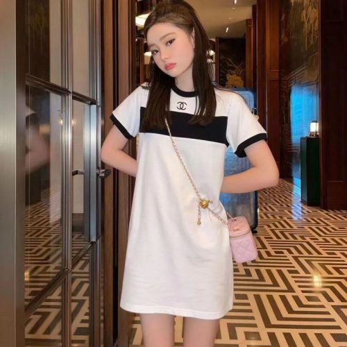 Replica Designer Chanel Women Fashion Double C Letters Stitching Embroidery Dress