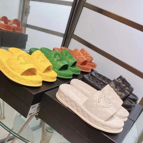 Replica Designer Chanel Women Fashion Double C Letters Thick Bottom Flat Slippers