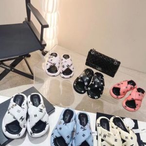 Replica Designer Chanel Women Fashion Double C Letters Thick-Soled Slippers