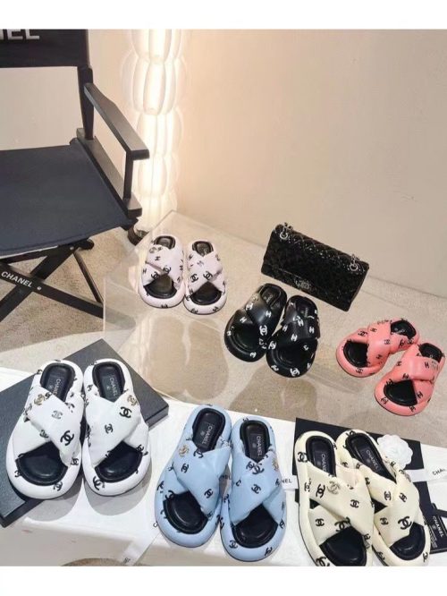 Replica Designer Chanel Women Fashion Double C Letters Thick-Soled Slippers