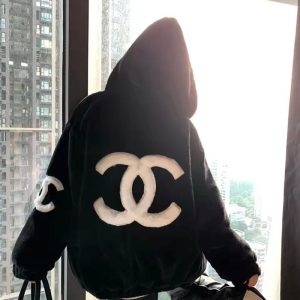 Replica Designer Chanel Women Fashion Double C Letters Thickened Velvet Hooded Coat
