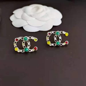 Replica Designer Chanel Women Fashion Double C Multicolor Rhinestone Earrings