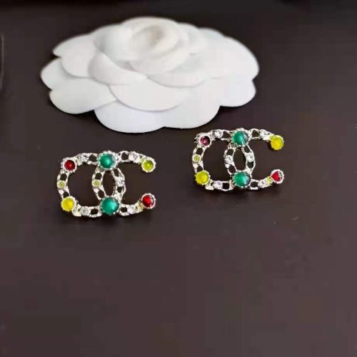 Replica Designer Chanel Women Fashion Double C Multicolor Rhinestone Earrings