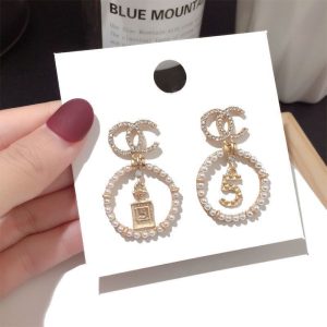 Replica Designer Chanel Women Fashion Double C Pearl Rhinestone Earrings