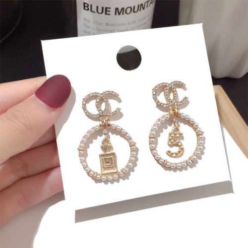 Replica Designer Chanel Women Fashion Double C Pearl Rhinestone Earrings
