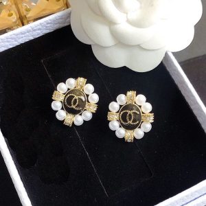Replica Designer Chanel Women Fashion Double C Pearl Rhinestone Earrings