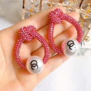 Replica Designer Chanel Women Fashion Double C Pearl Rhinestone Earrings