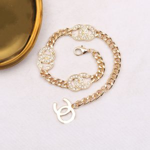 Replica Designer Chanel Women Fashion Double C Rhinestone Chain Bracelet
