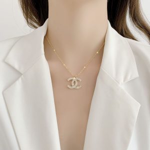 Replica Designer Chanel Women Fashion Double C Rhinestone Chain Necklace
