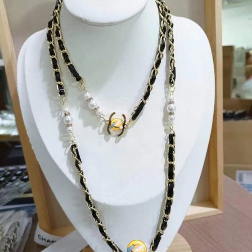 Replica Designer Chanel Women Fashion Double C Rhinestone Four-Leaf Clover Pendant Necklace