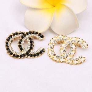 Replica Designer Chanel Women Fashion Double C Rhinestone Leather Brooches