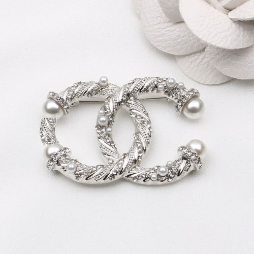 Replica Designer Chanel Women Fashion Double C Rhinestone Pearl Brooches