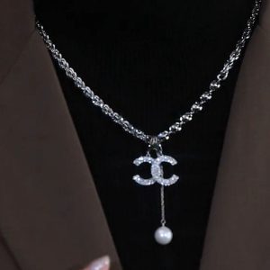 Replica Designer Chanel Women Fashion Double C Rhinestone Pendant Necklace