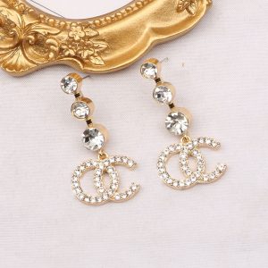 Replica Designer Chanel Women Fashion Double C Rhinestones Earrings