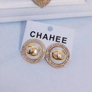 Replica Designer Chanel Women Fashion Double C Round Rhinestone Earrings