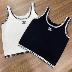 Replica Designer Chanel Women Fashion Double C Solid Color Crew Neck Vest