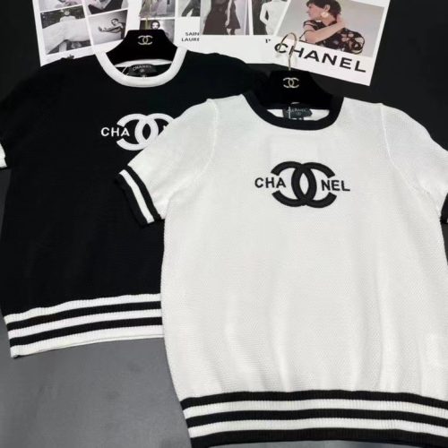 Replica Designer Chanel Women Fashion Double C Solid Color Round Neck Knitted Sweater