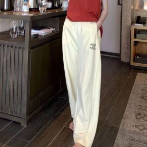 Replica Designer Chanel Women Fashion Embroidered Double C Letters Elastic Waist Pants