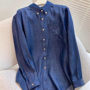 Replica Designer Chanel Women Fashion Embroidered Letters Denim Shirts