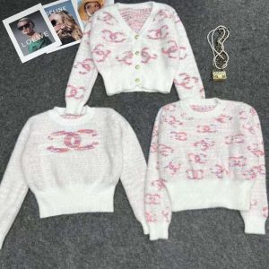 Replica Designer Chanel Women Fashion Embroidered Long-Sleeved Knitted Cardigan