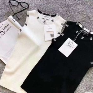Replica Designer Chanel Women Fashion Embroidered Solid Color Vest Top