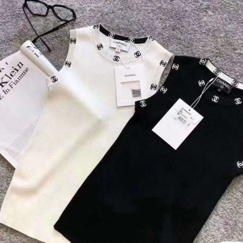 Replica Designer Chanel Women Fashion Embroidered Solid Color Vest Top