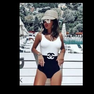 Replica Designer Chanel Women Fashion Embroidery One-Piece Swimsuit