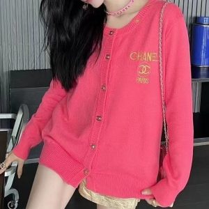Replica Designer Chanel Women Fashion Embroidery Solid Color Sweater