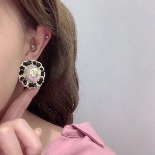 Replica Designer Chanel Women Fashion Exaggerated Double C Woven Leather Earrings