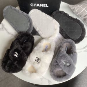 Replica Designer Chanel Women Fashion Fur Double C Letters Slippers