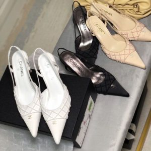 Replica Designer Chanel Women Fashion High Heels Pearl Stitching Satin Shoes