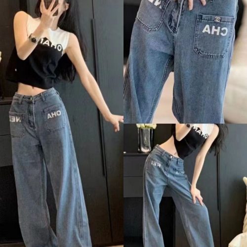 Replica Designer Chanel Women Fashion High Waist Straight Jeans