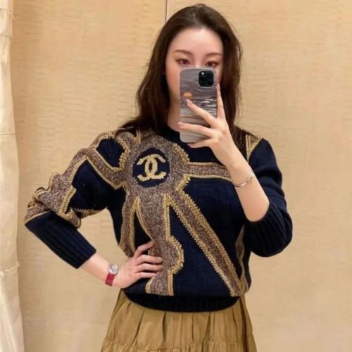 Replica Designer Chanel Women Fashion Jacquard Stitching Pullover Sweater