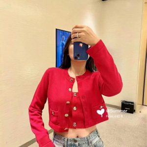 Replica Designer Chanel Women Fashion Knitted Cardigan Short Top Coat And Vest Two-Piece Set
