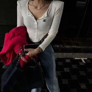 Replica Designer Chanel Women Fashion Knitted Solid Color Top
