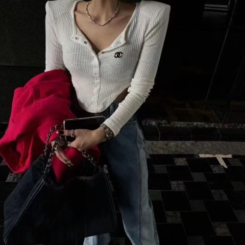 Replica Designer Chanel Women Fashion Knitted Solid Color Top