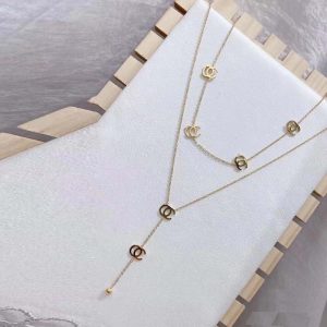 Replica Designer Chanel Women Fashion Letter Tassel Double Layer Titanium Steel Necklace