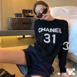 Replica Designer Chanel Women Fashion Letters Beaded Embroidered Sweater