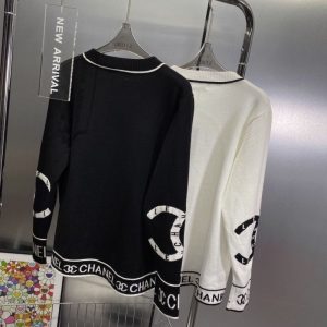 Replica Designer Chanel Women Fashion Letters Color-Blocking Long Sleeve Knitted Top