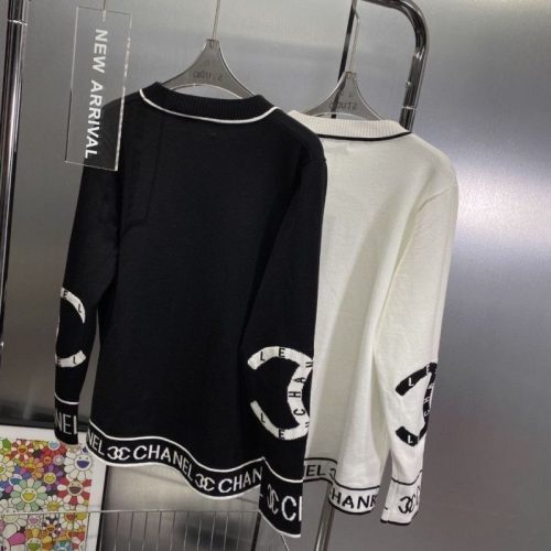 Replica Designer Chanel Women Fashion Letters Color-Blocking Long Sleeve Knitted Top