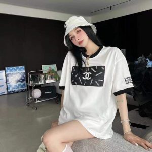 Replica Designer Chanel Women Fashion Letters Printing Stitching T-Shirt