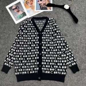 Replica Designer Chanel Women Fashion Letters V-Neck Long-Sleeved Knitted Cardigan