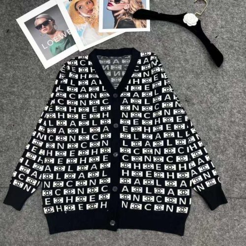 Replica Designer Chanel Women Fashion Letters V-Neck Long-Sleeved Knitted Cardigan