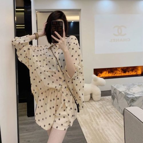 Replica Designer Chanel Women Fashion Long-Sleeved Shirt And Shorts Suit