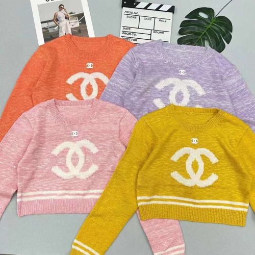 Replica Designer Chanel Women Fashion Long-Sleeved Short Jacquard Round Neck Sweater
