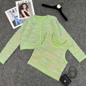 Replica Designer Chanel Women Fashion Long-Sleeved Stripe Knitted Cardigan