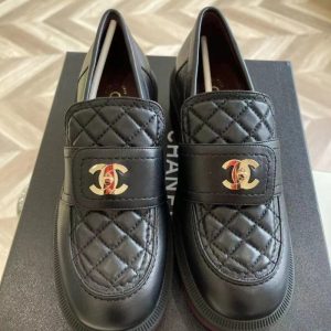 Replica Designer Chanel Women Fashion Metal Buckle Double C Letters Loafer Shoes