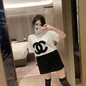 Replica Designer Chanel Women Fashion Mid-Length Double C Short-Sleeved Letter T-Shirt