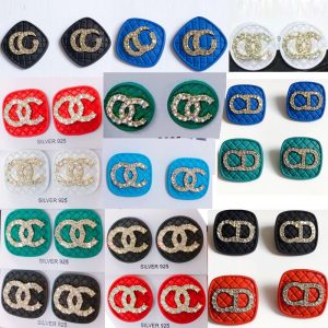 Replica Designer Chanel Women Fashion Multicolor Geometric Square Rhinestone Earrings